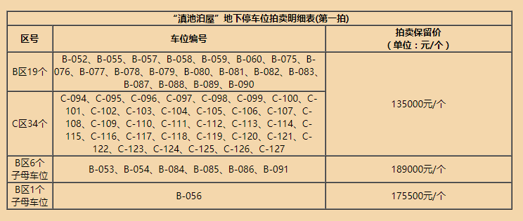 第一拍車位拍賣明細(xì)